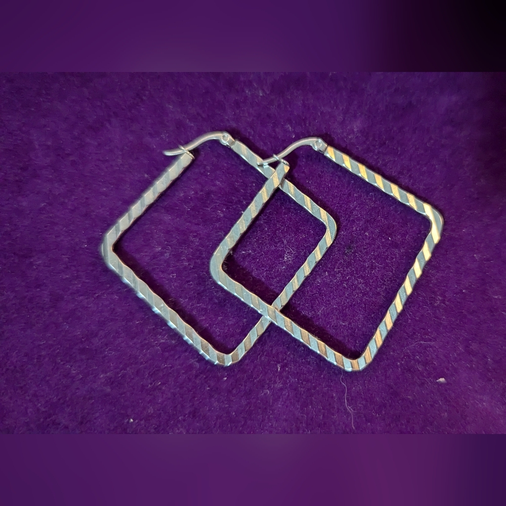 Square Silver Hoop Earrings
